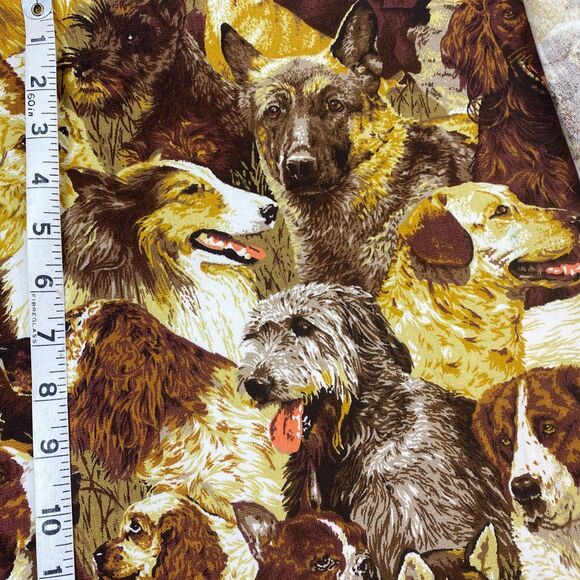 Dogs Home Decor Fabric 36"x 45" Craft Drapery Screen Print Brown Gold Novelty - Picture 11 of 14